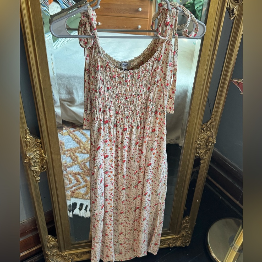 MONTE Floral Smocked Sundress Tie Shoulder Midi Dress Women's‎ Size M - Picture 3 of 3